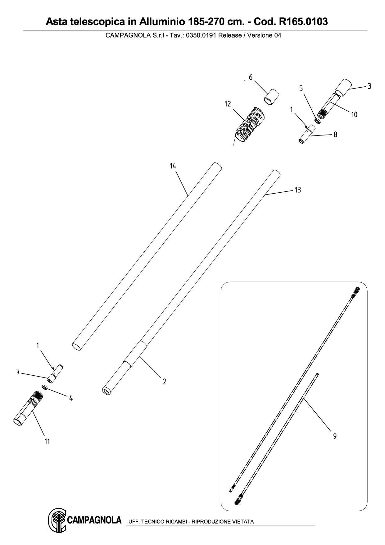R165.0103_Asta telescopica in alluminio 185-270